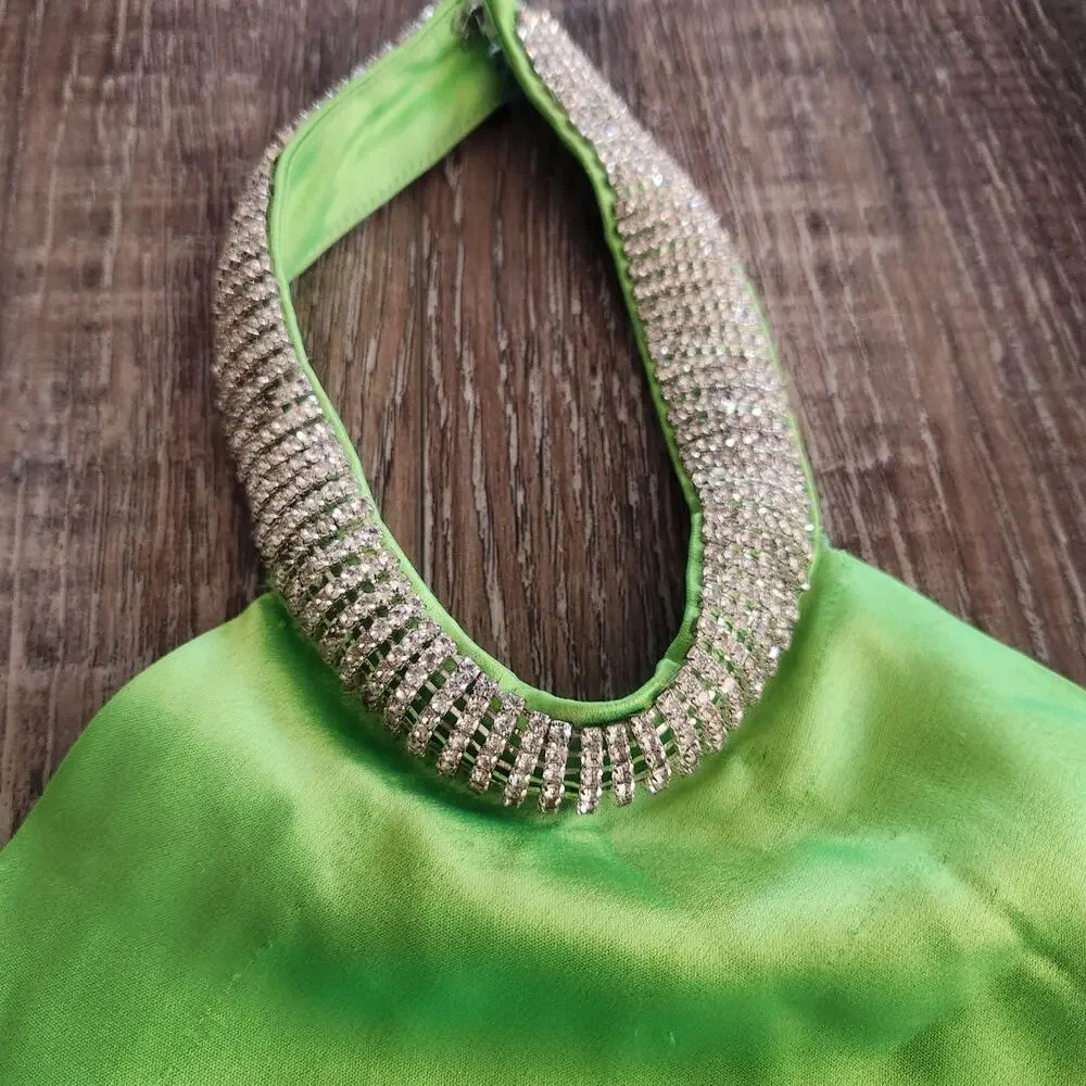 Retrofete Maria Dress in Lime Punch Green Rhinestone Neckline Open Back Small - Picture 3 of 12